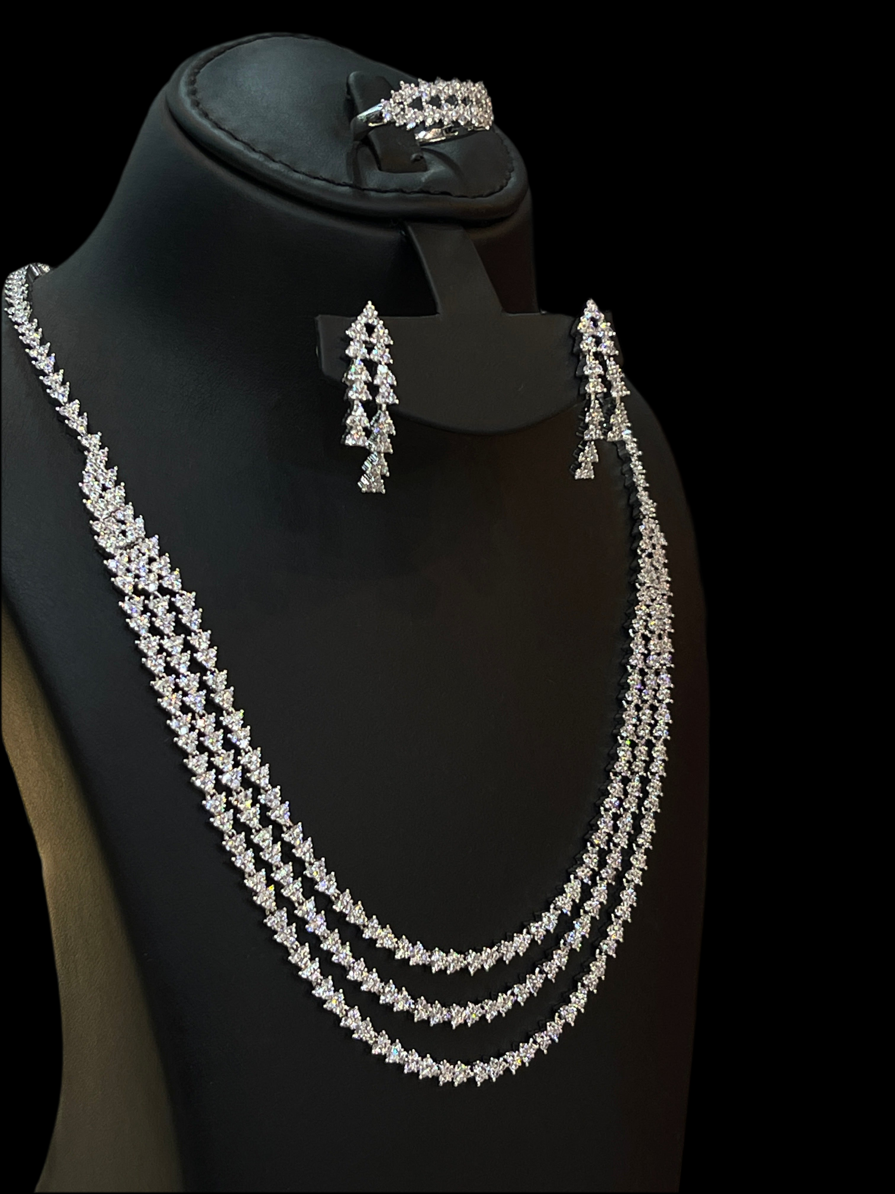 Premium Zirconia Stone Jewelry Ensemble – Multi-Layer Necklace with Full Accessories