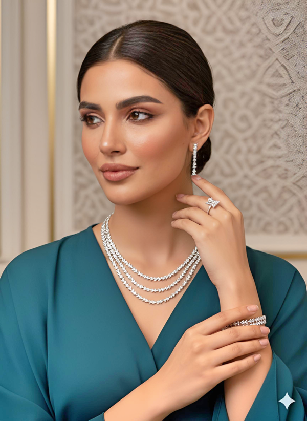 Premium Zirconia Stone Jewelry Ensemble – Multi-Layer Necklace with Full Accessories